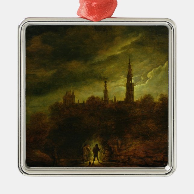 Moonlight Landscape Metal Ornament (Front)