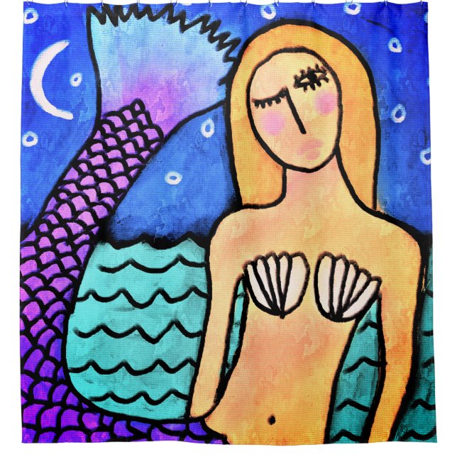 Moonlight Mermaid Abstract Art Shower Curtain (Front)