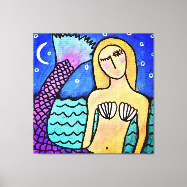 Moonlight Mermaid Abstract Digital Painting Canvas Print (Front)
