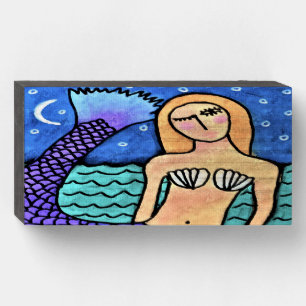 Moonlight Mermaid Abstract Painting Wooden Box Sign