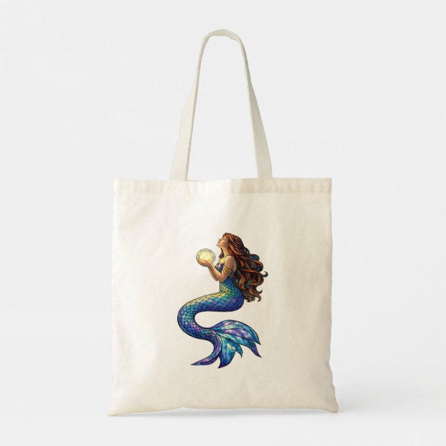 Moonlight Mermaid Stained Glass Art Tote Bag (Back)