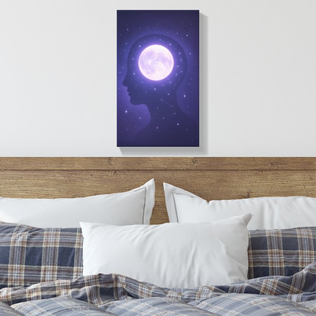 Moonlight Minds – Dreamy Cosmic Astrology Canvas Print (Insitu(Bedroom))