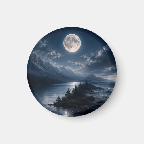 Moonlight Mountain Lake Wall Art set- Full Moon Magnet