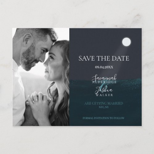 MOONLIGHT NIGHT AT SEA PHOTO SAVE THE DATE POSTCARD