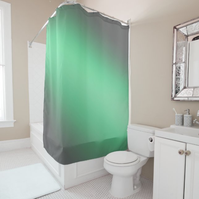 Moonlight Ombre - Silver Gray & Green  Shower Curtain (In Situ)