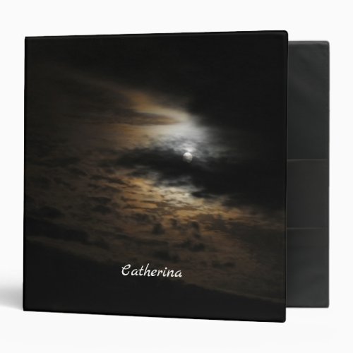 Moonlight on Clouds Night Sky Photo Personalized  3 Ring Binder