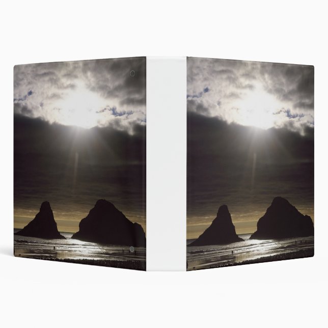 Moonlight Over Ocean Rocks Oregon 3 Ring Binder (Background)