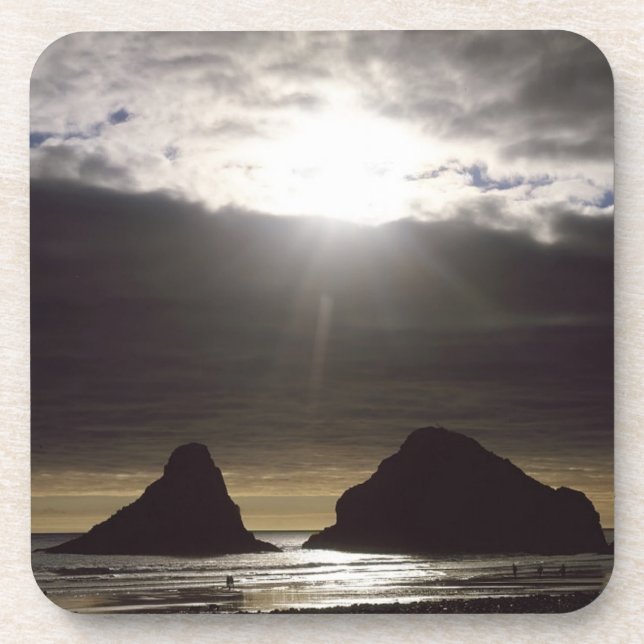 Moonlight Over Ocean Rocks Oregon Beverage Coaster (Front)