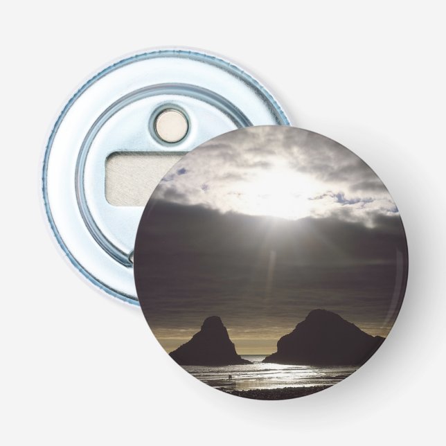 Moonlight Over Ocean Rocks Oregon Bottle Opener (Front)