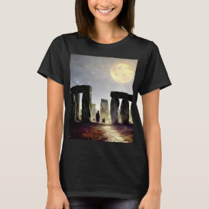Moonlight Over Stonehenge Digital Art T-Shirt