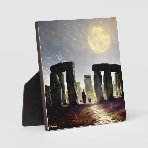 Moonlight Over Stonehenge Digital Art Tabletop Plaque