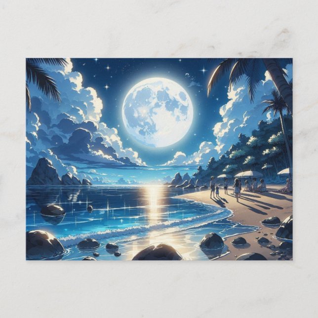 Moonlight over Tropical Island Painting Postcard (Front)
