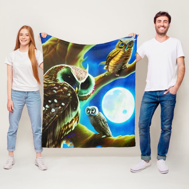 Moonlight Owls Fleece Blanket (In Situ)