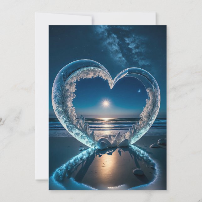 Moonlight Pact: Icy Heart Beach Wedding Invitation (Front)