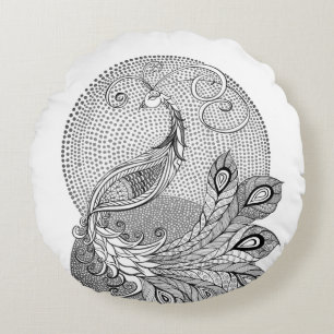 Moonlight Peacock Round Pillow