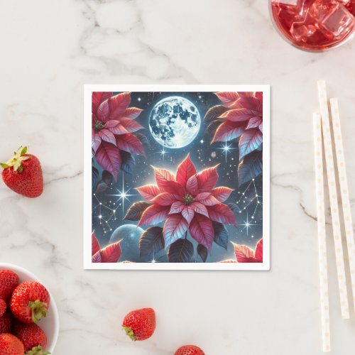Moonlight Poinsettia Floral Pattern Decoupage Napkins