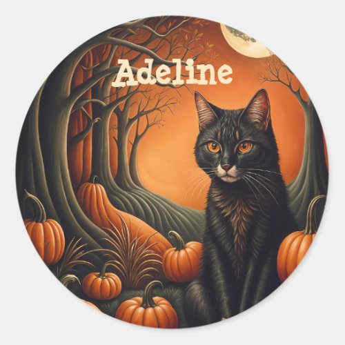 Moonlight Pumpkin Patch Personalized Halloween Classic Round Sticker