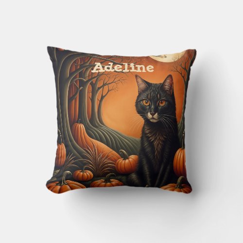 Moonlight Pumpkin Patch Personalized Halloween Throw Pillow