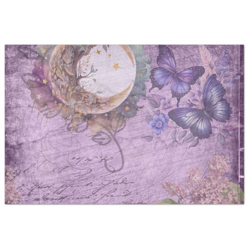 Moonlight Purple Moth Butterflies Lilac Flowers Tissue Paper