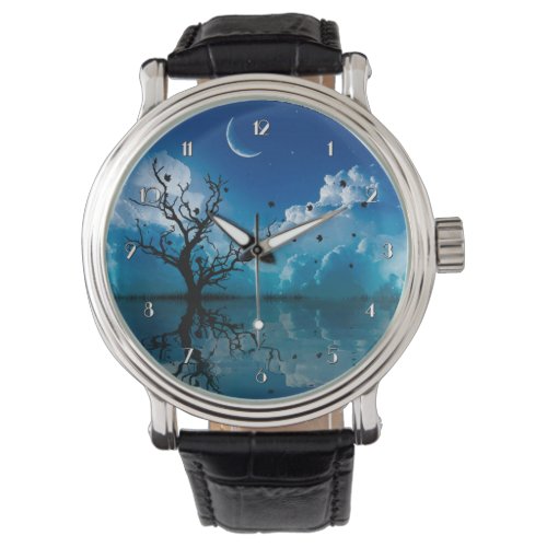 Moonlight Reflections Scenic Night Sky Wrist Watch