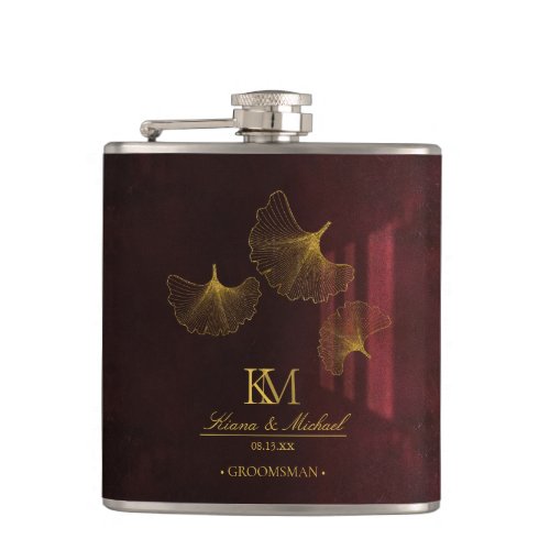 Moonlight Romance Groomsman Burgundy ID881 Flask