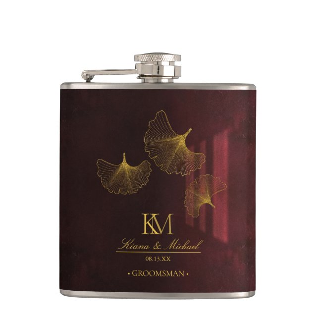 Moonlight Romance Groomsman Burgundy ID881 Flask (Front)