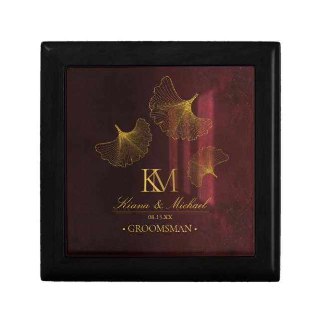 Moonlight Romance Groomsman Gold Burgundy ID881 Gift Box (Front)