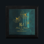 Moonlight Romance Groomsman Gold Emerald ID881 Gift Box<br><div class="desc">This exciting wedding collection features intriguing lighting effects, golden foliage and uses a handwritten script font to add a modern touch. The wedding gift keepsake box shown here has ginkgo leaves drifting in the moonlight, giving it a romantic, ethereal quality. Add your names, wedding party role and wedding date using...</div>