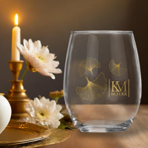 Moonlight Romance Initials Gold ID881 Stemless Wine Glass