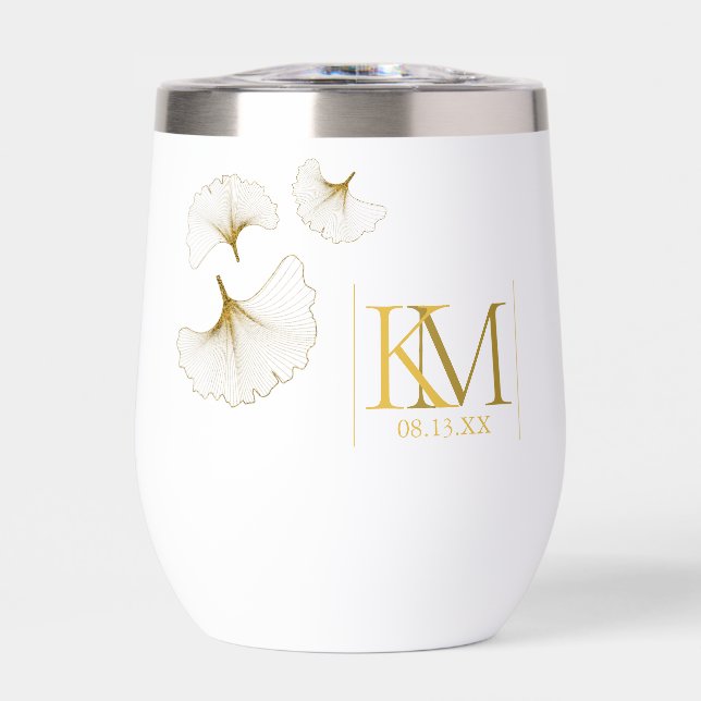 Moonlight Romance Initials Gold ID881 Thermal Wine Tumbler (Front)