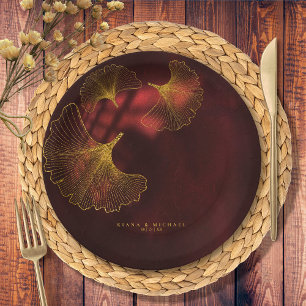 Moonlight Romance Wedding2 Burgundy ID881 Paper Plates