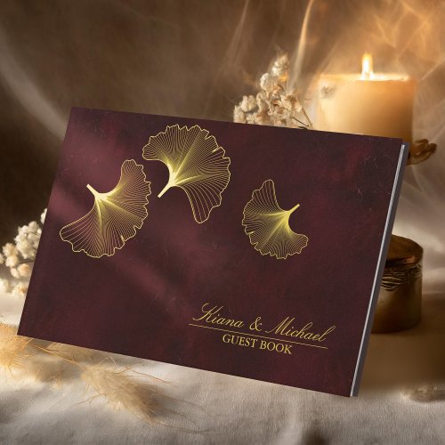 Moonlight Romance Wedding Burgundy Gold ID881 Foil Guest Book