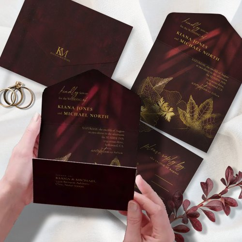 Moonlight Romance Wedding Burgundy ID881 All In One Invitation