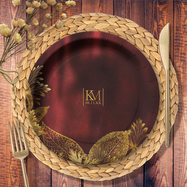 Moonlight Romance Wedding Burgundy ID881 Paper Plates (Creator Uploaded)