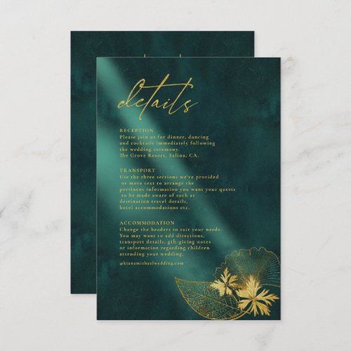 Moonlight Romance Wedding Details Emerald Gr ID881 Enclosure Card