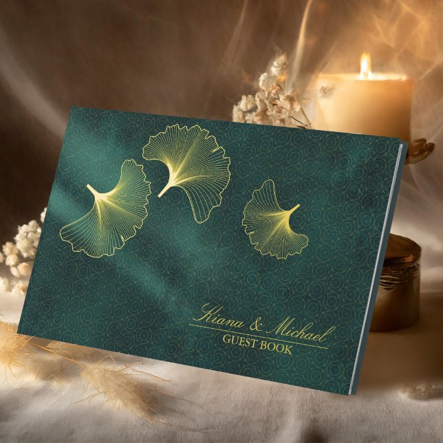 Moonlight Romance Wedding Emerald Gold ID881 Foil Guest Book (Creator Uploaded)