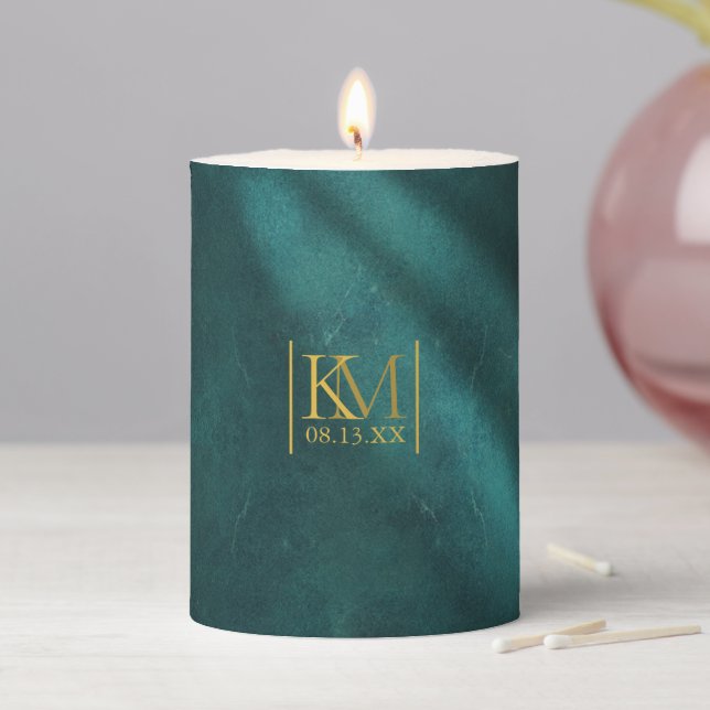 Moonlight Romance Wedding Emerald Green ID881 Pillar Candle (In Situ)