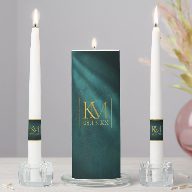 Moonlight Romance Wedding Emerald Green ID881 Unity Candle Set (In Situ)