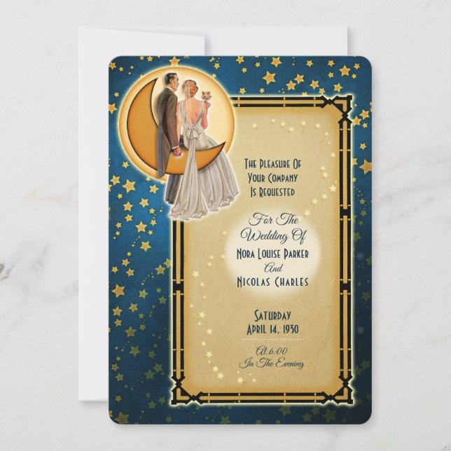Moonlight Romance Wedding Invitation - Redhead (Front)