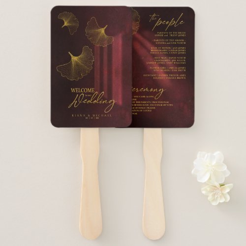 Moonlight Romance Wedding Program Burgundy ID881 Hand Fan