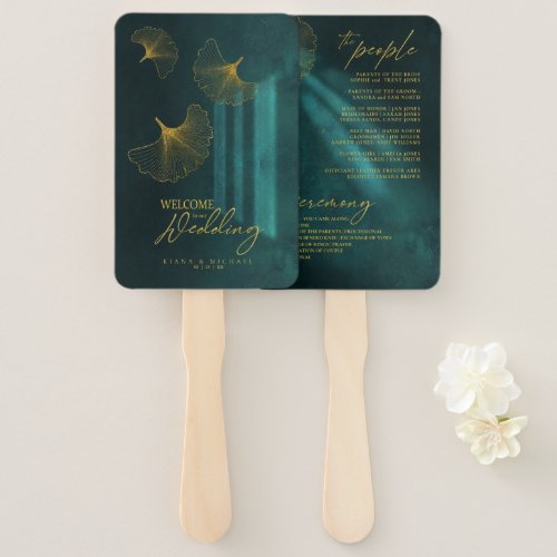 Moonlight Romance Wedding Program Emerald Gr ID881 Hand Fan