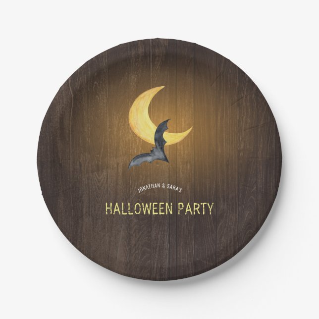 Moonlight Rustic Halloween Party Paper Plates (Front)