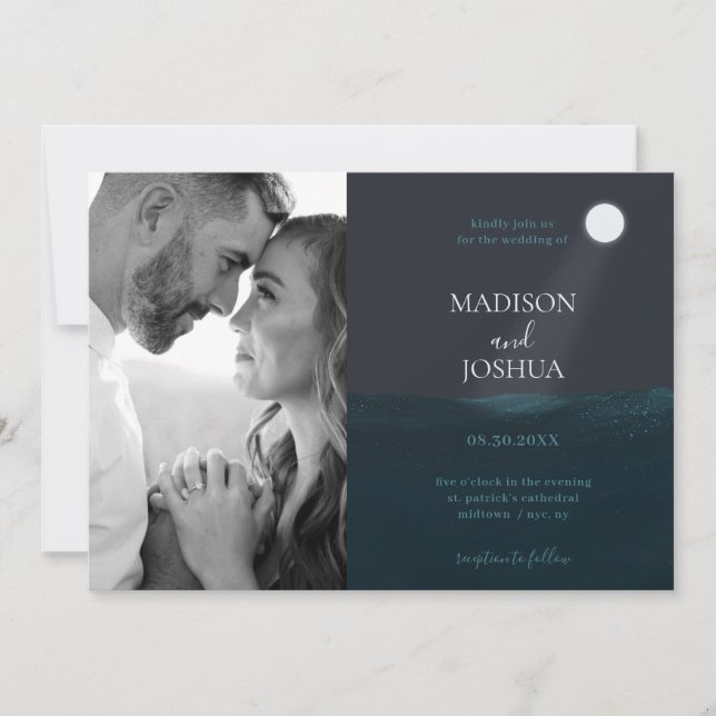 Moonlight Sea Photo Wedding Invitation (Front)