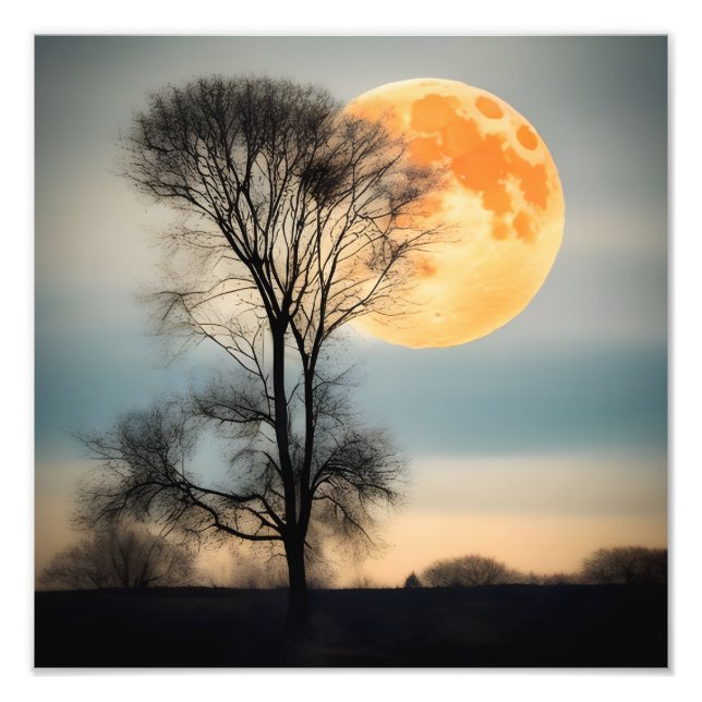 Moonlight Serenity: Full Moon Over Bare Tree Photo Print (Front)