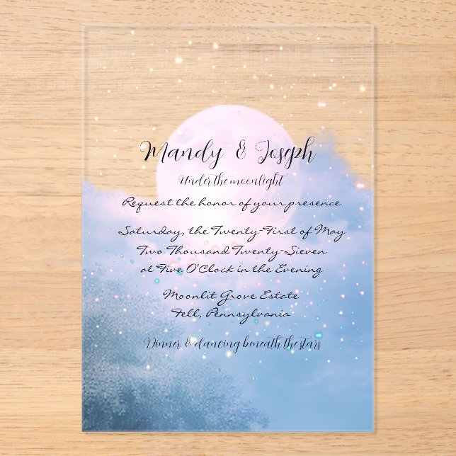 Moonlight Shimmer Atmospheric Wedding Collection Acrylic Invitations (Front)