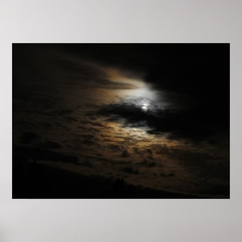 Moonlight Shining on Clouds Night Sky Photo Poster