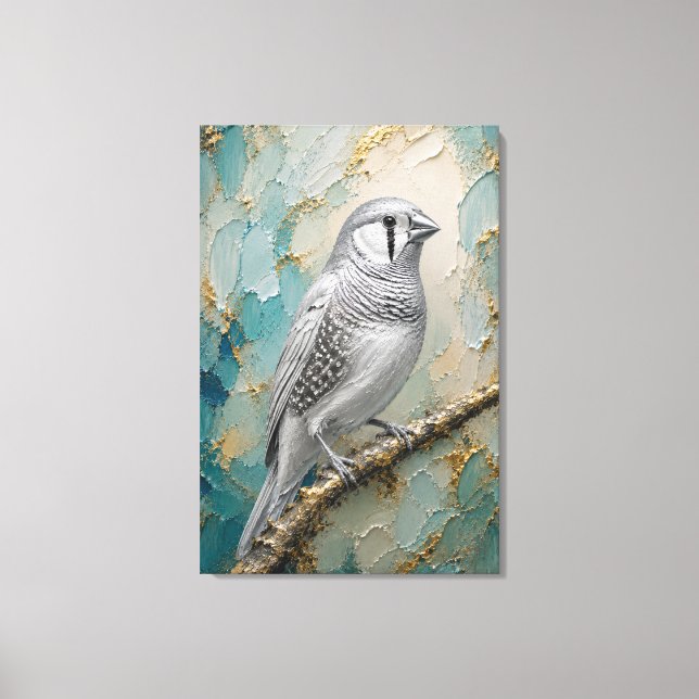 Moonlight Silver Finch – Luxe Metallic Impasto Canvas Print (Front)
