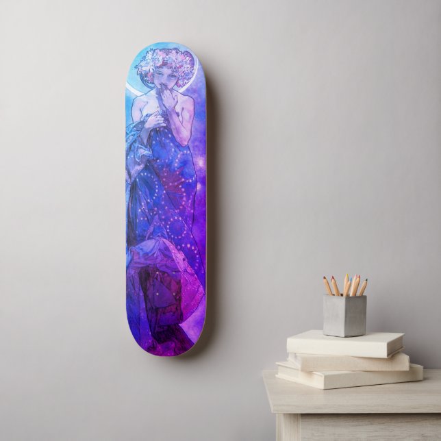 Moonlight Skateboard Deck, Blue & Lavender Hues (Wall Art)