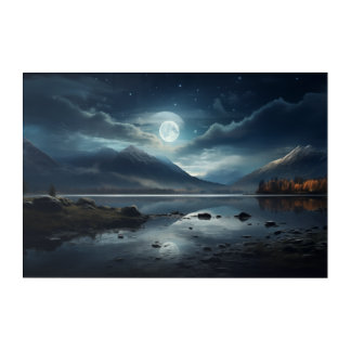 Moonlight Starry Night Landscape Acrylic Wall Art