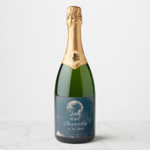 Moonlight Starry Night Wedding Wine Bottle Label